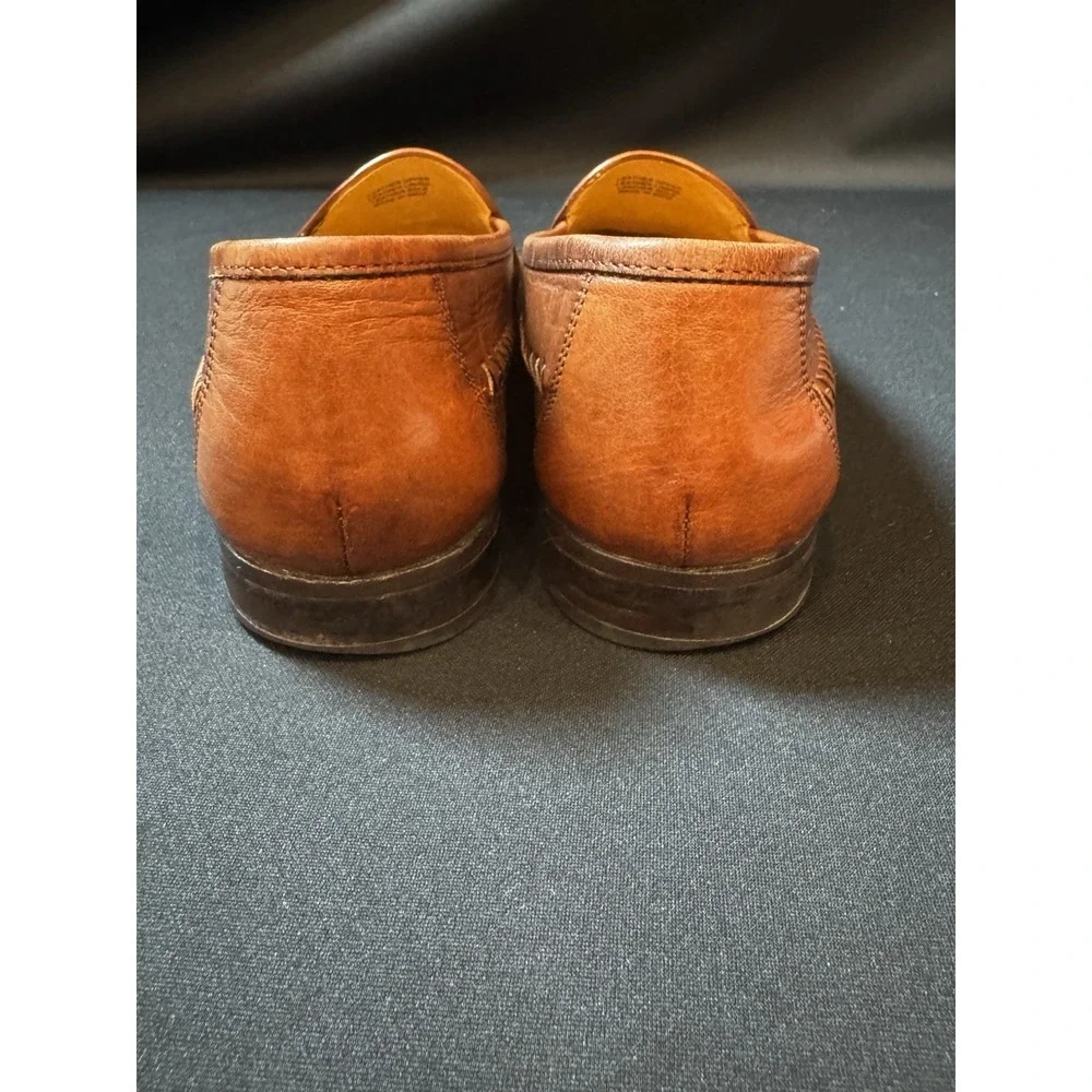 Vintage Florsheim Woven Leather Penny Loafers Brown Men's 8.5 D USA Style